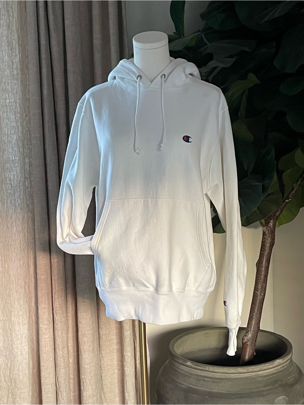 Champion White Crewneck Hoodie with Small Logo